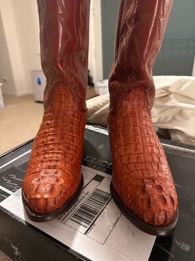 Lucchese Hornback Caiman Tail Boots 9.5 EE Cognac Exotic Western Cowboy